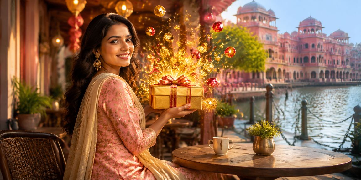 User enjoying slots game interface in vibrant Jaipur setting