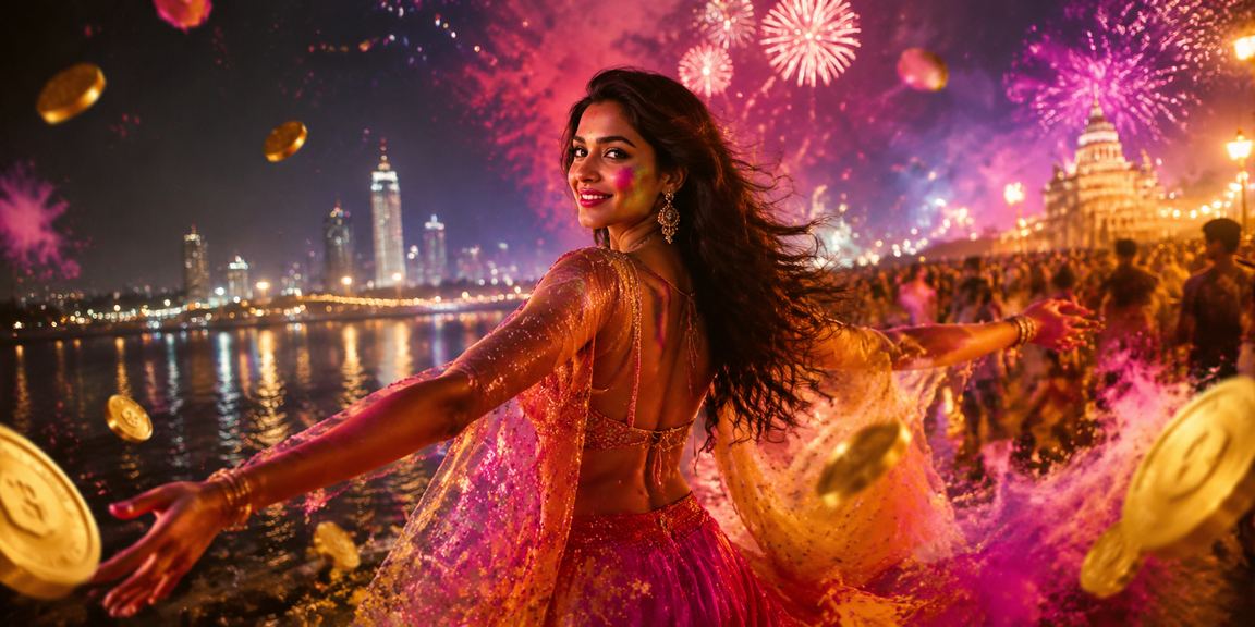 Aviator game accessible on mobile in festive Mumbai streets during Holi festival