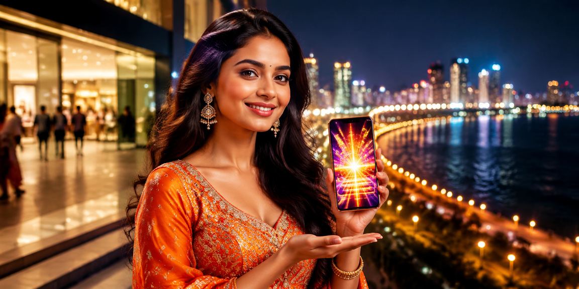 Caring person using mobile phone with casino app at Mumbai Marine Drive